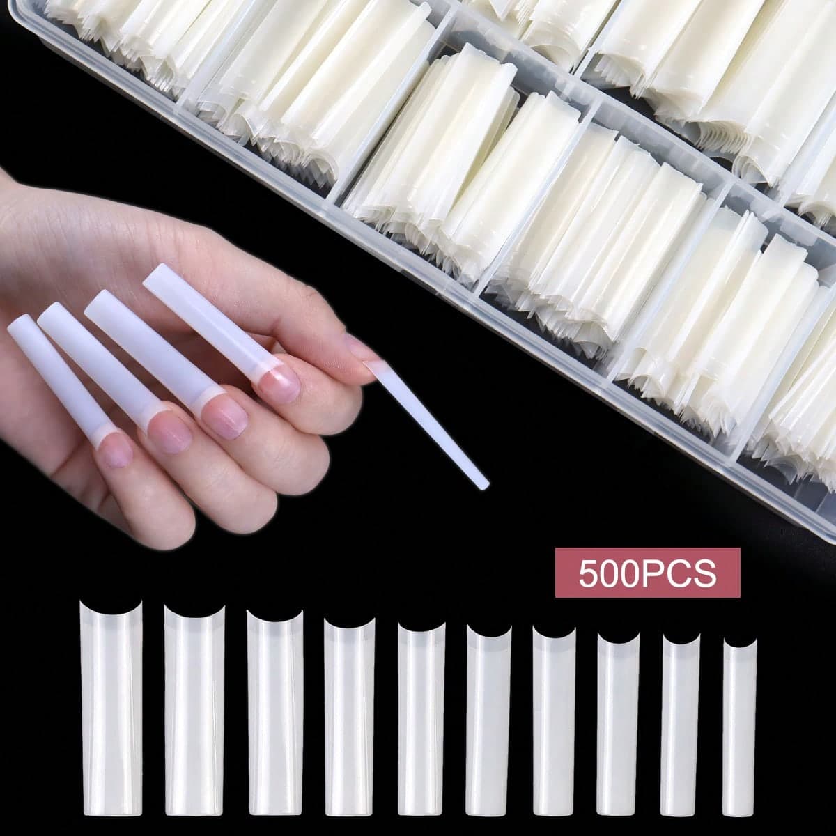 Rehaussez votre style avec 500 piÃ¨ces / boÃ®te Conseils d'ongle d'art naturel NO-C demi-couverture XXL Kit d'ongles artificiels, demi-couverture